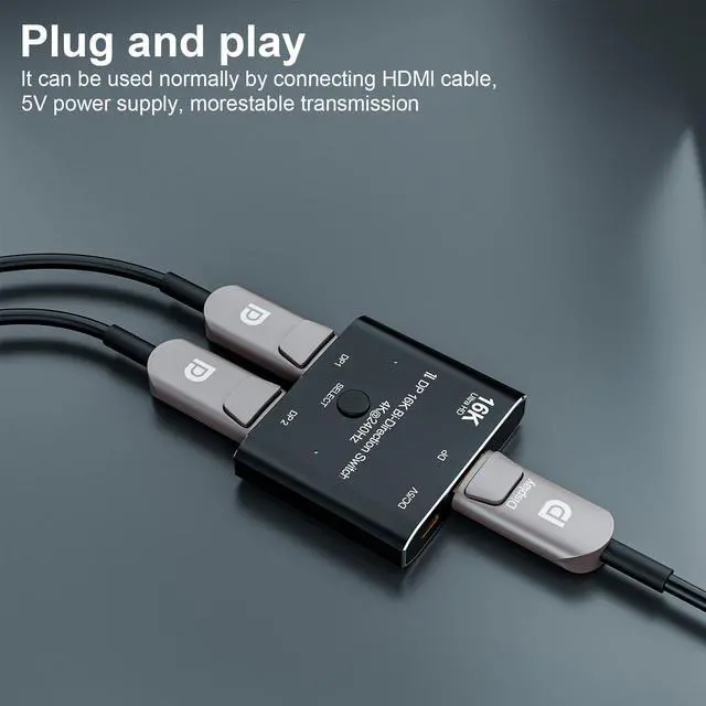 Alt view image 3 of 7 - Jansicotek 16K DisplayPort Switch Splitter 2 Port Bi-Direction DP 2.0 Switcher 16K@60Hz 4K@240Hz, Bidirectional 1in 2 Out(Splitter) or 2in 1out(Switcher), for Switch Multiple Source and Display