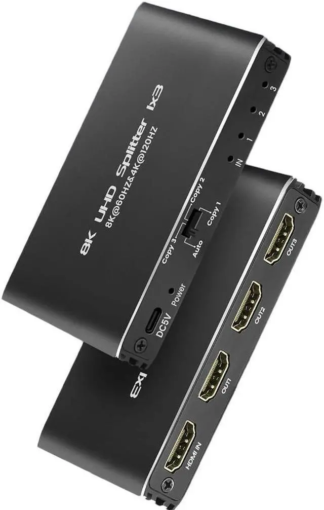 Main image of Jansicotek 8K@60H HDMI Splitter 1x3 , 1 in 3 Out HDMI Splitter Audio Video Distributor 3D & 8K 4K 120Hz EDID Box Support 48Gbps, HDCP 2.3, RGB 4:4:4 for HDTV, STB, DVD, PS3, Projector Etc