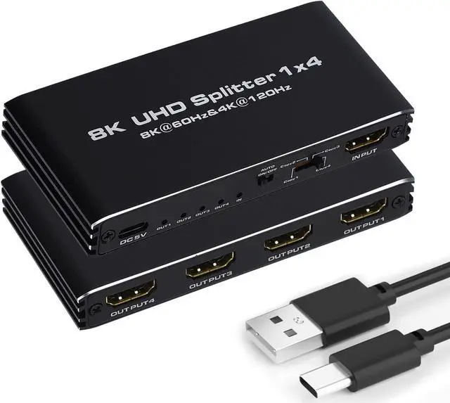 Main image of Jansicotek 8K@60H HDMI Splitter 1x4 , 1 in 4 Out HDMI Splitter Audio Video Distributor 3D & 8K 4K 120Hz EDID Box Support 48Gbps, HDCP 2.3, RGB 4:4:4 for HDTV, STB, DVD, PS4, Projector Etc