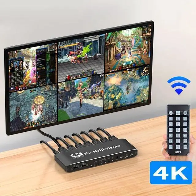 Main image of Jansicotek 4K HDMI Multiviewer 6x1 w/IR Remote, 4Kx2K@30Hz Seamless HDMI Switcher 6 in 1 Out for PS4/PS5/Security Camera - 8 Viewing Modes, 2x1, 3x1, 4x1, 5x1, and 6x1