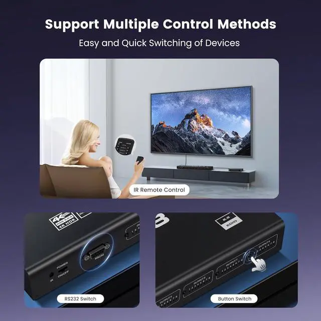 Alt view image 5 of 7 - Jansicotek HDMI-compatible Matrix Switch 8x8, 4K Matrix Switcher Splitter 8 In 8 Out Box with IR Remote Control Support HDMI2.0 RGB888/YUV444 RS232 Panel Key HDCP2.2 HDR10 3D etc