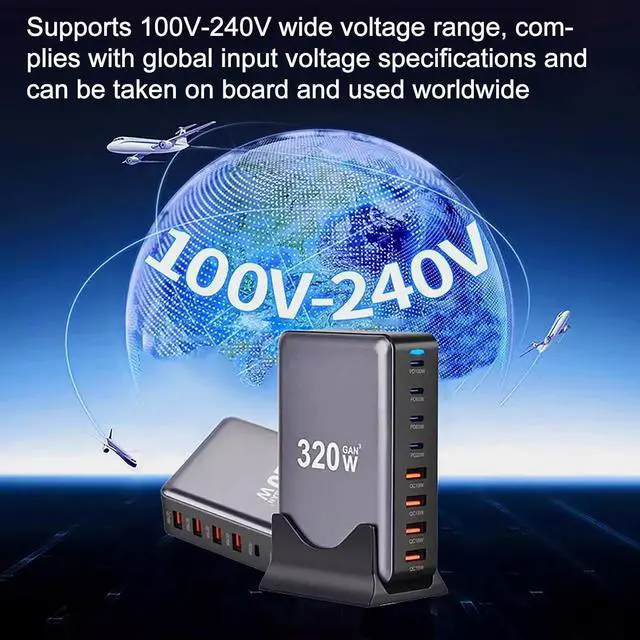 Alt view image 7 of 7 - Jansicotek 320W GaN III Fast Charger 8-Port USB Type C Phone Charger Quick Charge 3.0 Power Adapter, GaN Tech Laptop USB C Power Adapter Block For iPhone 16 15 14 13 Samsung Desk Charger