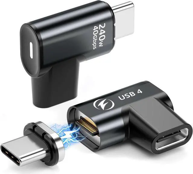 Main image of Jansicotek 240W USB C Magnetic Adapter 2Pack, 24Pins USB C 90 Degree Adapter with USB4 40Gbps 8K 60Hz Video for Thunderbolt 3/4 MacBook Pro/Air, Tablet, Laptop, iPhone 15/16 Pro/16 Plus/16 Pro Max