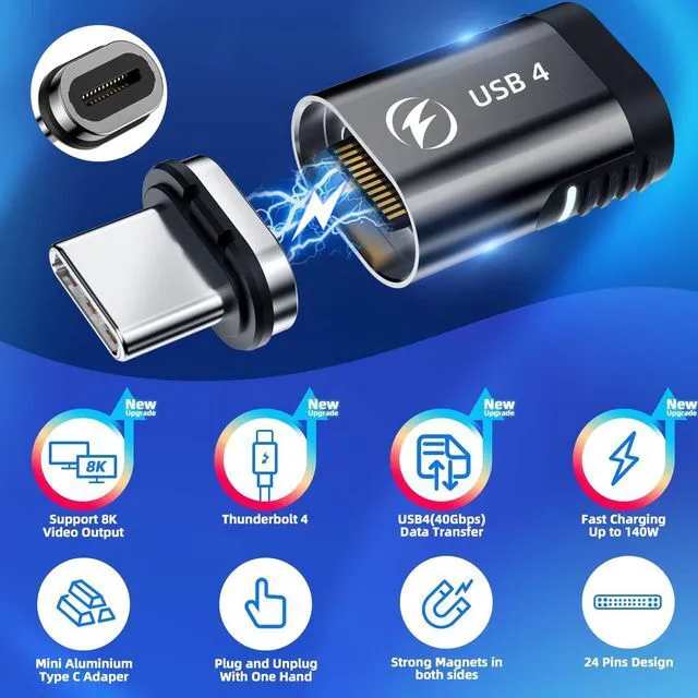 Alt view image 2 of 7 - Jansicotek USB C Magnetic Adapter 2Pack, Straight Magnetic USB C Adapter with 40Gbps Data Transfer PD 140W Charge USB4 8K 60Hz Video for Thunderbolt 3/4, MacBook Pro/Air and More Type C Devices