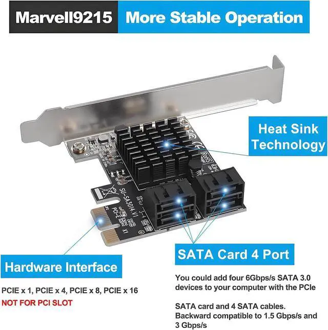 Alt view image 2 of 7 - Jansicotek SATA PCIe Card - 4 Port PCIe SATA Expansion Card - 6Gbps - Support 4 SATA 3.0 Devices