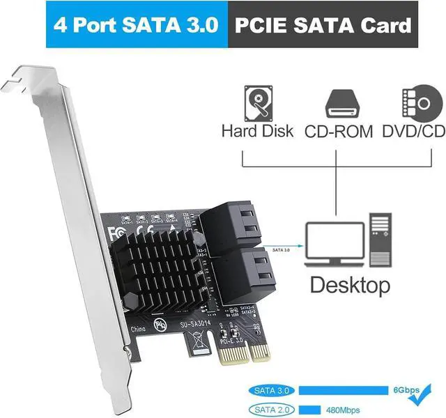 Alt view image 3 of 7 - Jansicotek SATA PCIe Card - 4 Port PCIe SATA Expansion Card - 6Gbps - Support 4 SATA 3.0 Devices