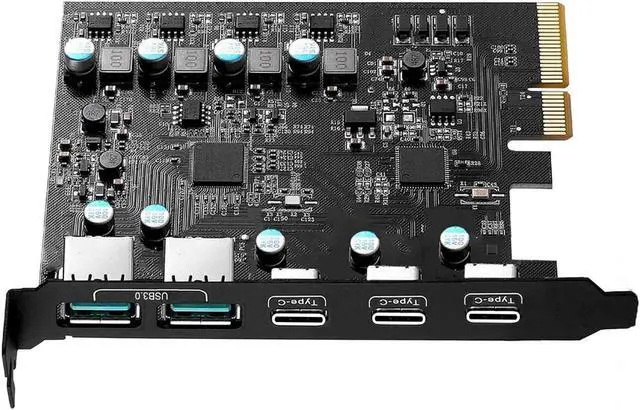 Main image of Jansicotek 5Gbps Superspeed 5-Ports PCI-E to USB Expansion Card - (3X USB C - 2X USB A) - PCI Express(PCIe) Expansion Card USB Card for Desktop PC Support Win XP Win7 Win 8 Win 10 Win 11