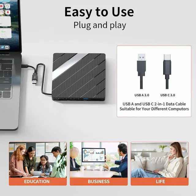 Alt view image 5 of 7 - Jansicotek 8-in-1 External CD/DVD Drive for Laptop, Type-C USB 3.0 Portable CD Player DVD Burner with SD/TF Slot & USB Ports DVD 8X CD 24X Super Fast Speed for Windows/Mac OS/Linux/Vista