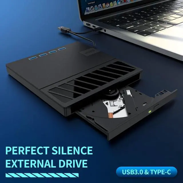 Alt view image 3 of 7 - Jansicotek 7-in-1 External CD DVD Drive for Laptop, USB C Portable CD/DVD +/-RW Burner DVD Player for Laptop with SD/TF Card Reader USB 3.0 Hub Compatible with Laptop PC Windows Linux