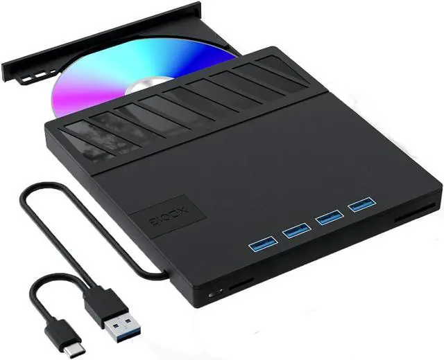 Main image of Jansicotek 7-in-1 External CD/DVD Drive for Laptop, Type-C USB 3.0 Portable CD Player DVD Burner with SD/TF Slot & USB Ports DVD 8X CD 24X Super Fast Speed for Windows/Mac OS/Linux/Vista