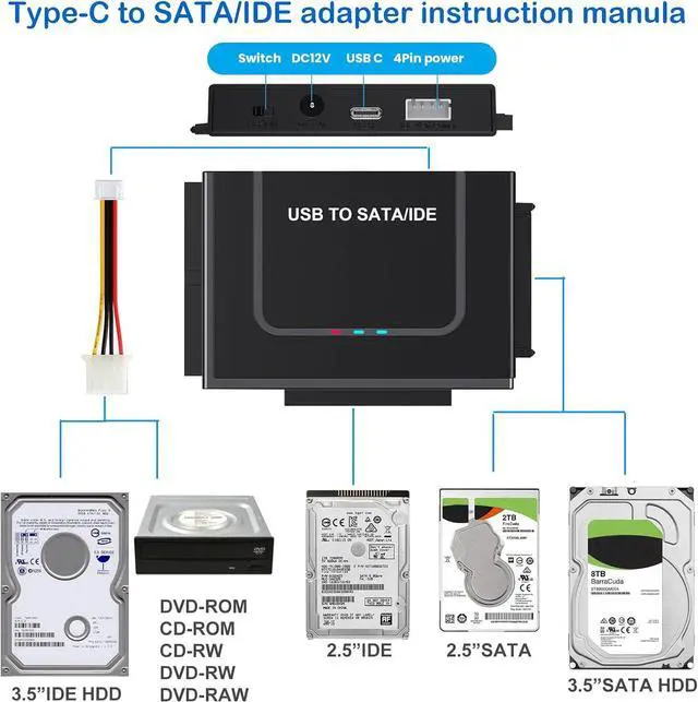 Alt view image 4 of 7 - Jansicotek Hard Drive Reader Ultra Recovery Converter, SATA IDE to USB 3.0 Adapter for 2.5" 3.5" HDD/SSD, USB to SATA/IDE One Touch Clone with 12V Power Adapter