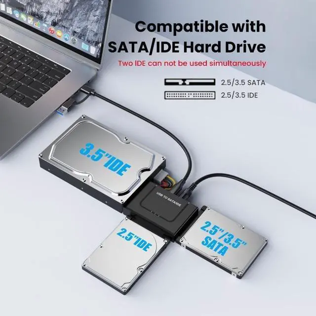 Alt view image 2 of 7 - Jansicotek SATA to USB Adapter - External Hard Drive Reader Recovery Converter for Universal 2.5" 3.5" HDD SSD Optical Drive, 2.5/3.5 Inch SATA IDE Hard Drive Adapter Transfer Kit Included Power 12V