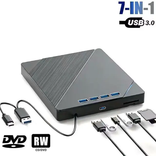 Main image of Jansicotek 7 in 1 External CD/DVD Drive,USB 3.0 and Type-C Disc Burner Player Reader Writer,Slim and Portable CD DVD +/-RW Optical Drive for PC Laptop Desktop MacBook Mac Windows Linux OS