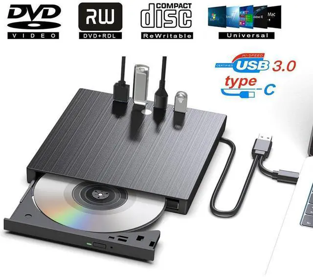 Main image of Jansicotek 9-in-1 External CD/DVD Drive for Laptop, DVD Player for Laptop Desktop with SD Card Reader Portable DVD/CD Drive for PCCD Burner Compatible with Windows XP/7/8/10/11, Linux Mac OS