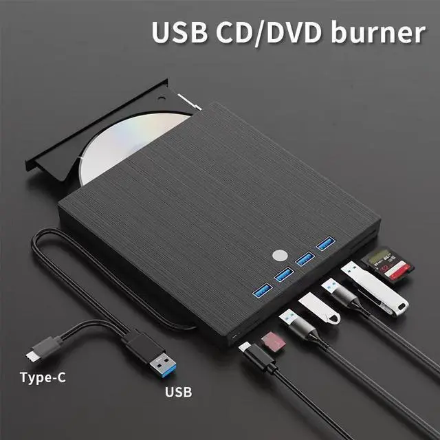 Main image of Jansicotek External CD/DVD Drive for Laptop, Type-C CD/DVD Player USB 3.0&Type-C Portable Burner Writer Reader Compatible with Mac MacBook Pro/Air iMac Desktop Windows 7/8/10/XP/Vista (9 in 1)