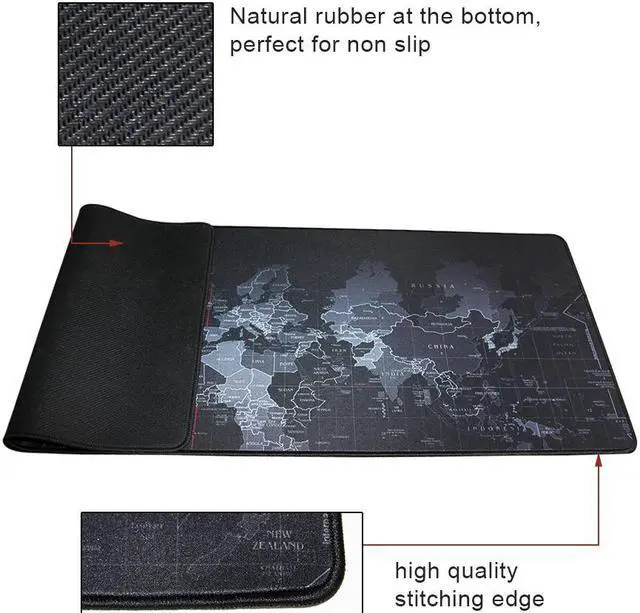 Alt view image 3 of 7 - Jansicotek XL 700*300*2mm World Map Speed Keyboard Mouse Pad Mat Computer Gaming Mousepad Locking Edge Table Mat- Non-slip Rubber Base for PC Computer Laptop