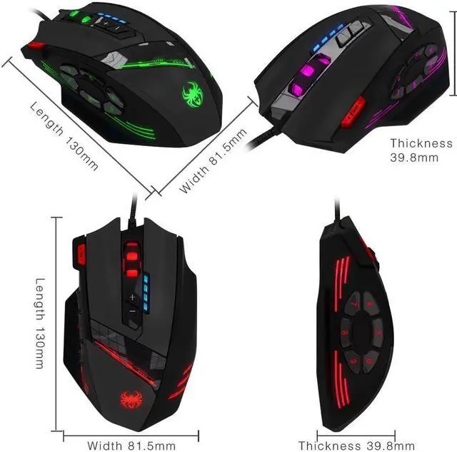 Alt view image 5 of 8 - Zelotes 4000 DPI Programmable Gaming Mouse for PC Mac Computer Laptop, 12 Programmable Buttons, Weight Tuning Set,Wired USB Connection