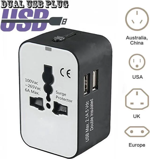 Main image of Jansicotek Universal All in One Worldwide Travel Power Plug Wall AC Adapter Charger with Dual USB Charging Ports for USA EU UK AUS