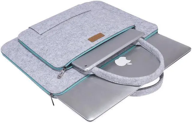 Alt view image 3 of 7 - Jansicotek Laptop Sleeve 13-13.3 Inch Felt Laptop case Notebook Computer Case Carrying Case Bag Pouch with Handle for 13"-13.3" Acer / Asus / Dell / Lenovo / HP Grey & Blue