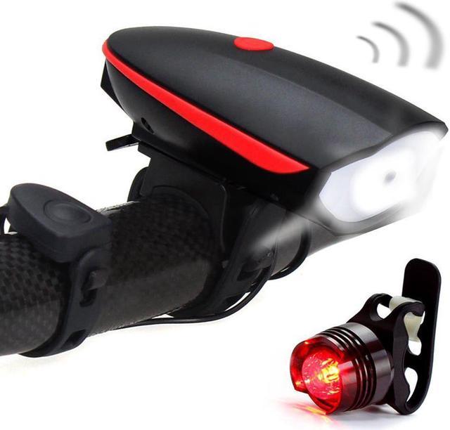 Jansicotek Super Bright Bike Light Set Bike Horn 120 db USB Rechargeable  Bike Headlight Taillight Included Bicycle Light Front and Rear,250  Lumens,IP44 Waterproof For Bicycle Mountain Bike Safe Riding 
