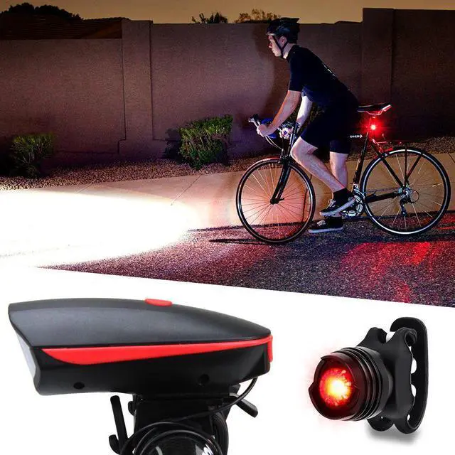 Alt view image 2 of 7 - Jansicotek Super Bright Bike Light Set Bike Horn 120 db USB Rechargeable Bike Headlight Taillight Included Bicycle Light Front and Rear,250 Lumens,IP44 Waterproof For Bicycle Mountain Bike Safe Riding