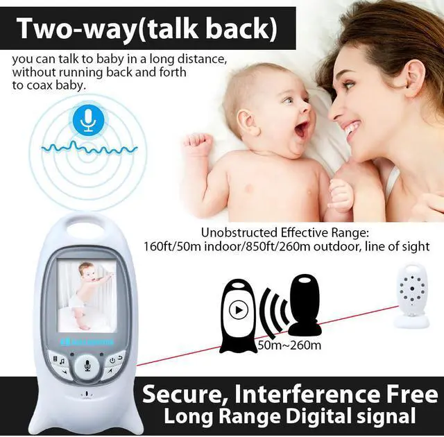 Alt view image 6 of 7 - Jansicotek Digital Security Baby Monitors Video Baby Monitor -2.4GHZ Night Vision Camera and Two Way Audio System for Baby Safety & Security - Build-In Temperature Monitoring-Wall Hooks Included