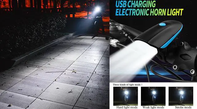 Alt view image 7 of 7 - Jansicotek Bike Headlight + Taillight + Horn Combinations, IP44 Waterproof 250 Lumens USB Rechargeable Bike Headlight with Quick Release System, 120 db Bike Horn, LED Bike warning Tail Light -Blue