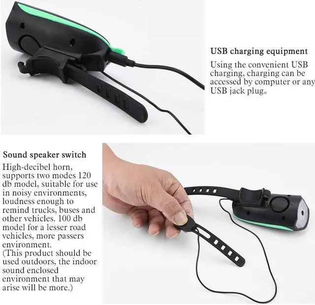 Alt view image 4 of 8 - Jansicotek Bike Headlight + Taillight + Horn Combinations, IP44 Waterproof 250 Lumens USB Rechargeable Bike Headlight with Quick Release System, 120 db Bike Horn, LED Bike warning Tail Light -Blue