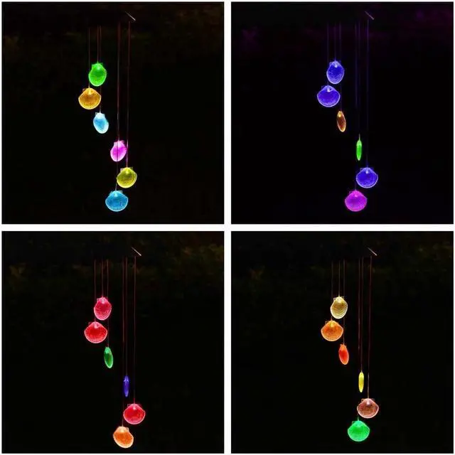 Alt view image 7 of 7 - Jansicotek Romantic LED Wind Chime Lights, Solar Color Changing Solar Mobile Wind Chimes Lights Night Light For Home, Party, Festival Days, Garden,Christmas Decoration with Spinning Hook-Sea Shell