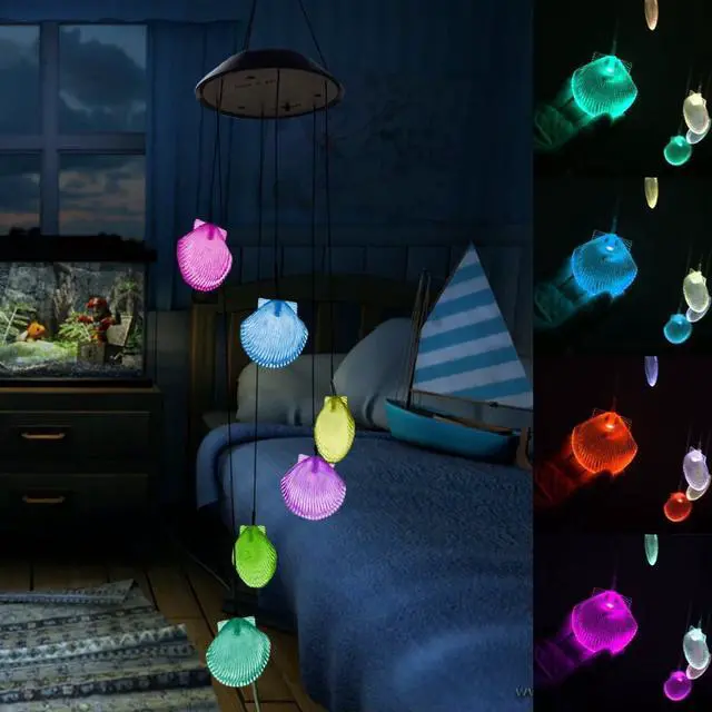 Alt view image 5 of 7 - Jansicotek Romantic LED Wind Chime Lights, Solar Color Changing Solar Mobile Wind Chimes Lights Night Light For Home, Party, Festival Days, Garden,Christmas Decoration with Spinning Hook-Sea Shell