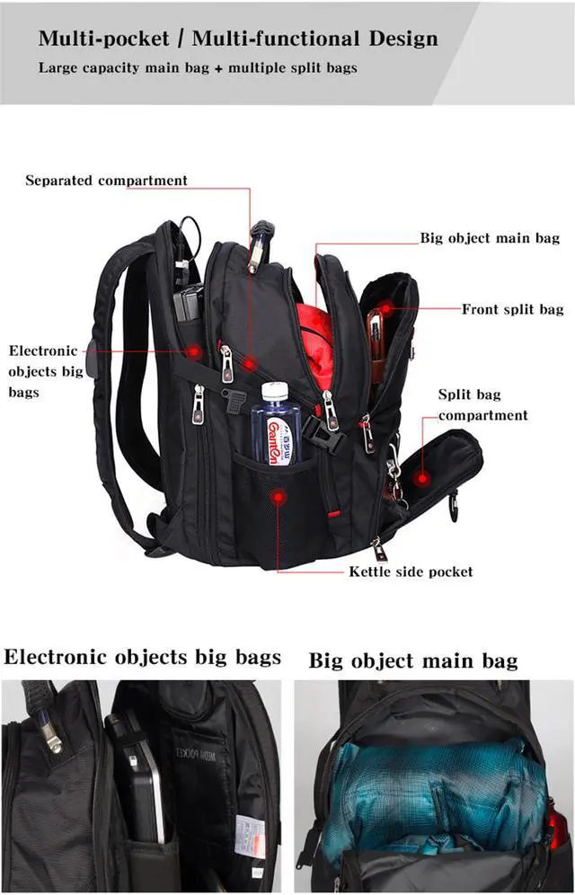 Alt view image 4 of 8 - Jansicotek 38L Men's Backpack female Travel School Bag for quality Laptop 15 Inch Notebook Computer bagpack waterproof Business