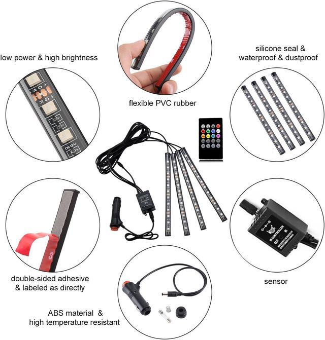 Alt view image 2 of 7 - Jansicotek Car LED Strip Lights, 4pcs 72 LED Multi Color Car Interior Lights For Car Music Car Strip Light Under Dash Lighting Kit with Remote Controller, Sound Active Function