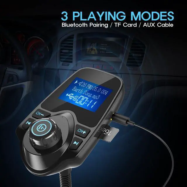 Alt view image 7 of 7 - Jansicotek Wireless In-Car Bluetooth FM Transmitter Radio Adapter Car Kit with 1.44 Inch Display and USB Car Charger