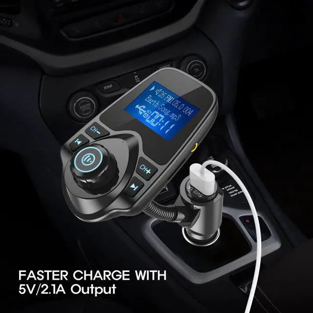 Alt view image 6 of 7 - Jansicotek Wireless In-Car Bluetooth FM Transmitter Radio Adapter Car Kit with 1.44 Inch Display and USB Car Charger