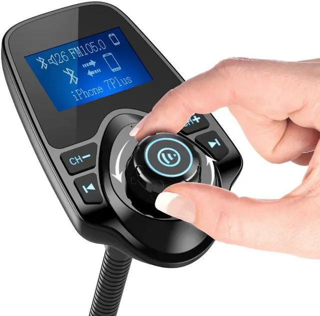 Alt view image 4 of 7 - Jansicotek Wireless In-Car Bluetooth FM Transmitter Radio Adapter Car Kit with 1.44 Inch Display and USB Car Charger