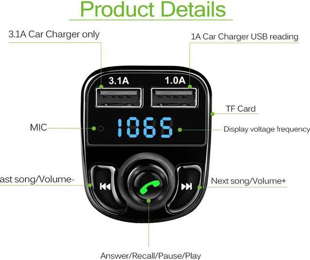 Alt view image 3 of 7 - Jansicotek USB 4.1A Car Fast Charger Bluetooth Car Kit Transmissor FM MP3 Player Com LED  Display  Micro SD TF Music Playing