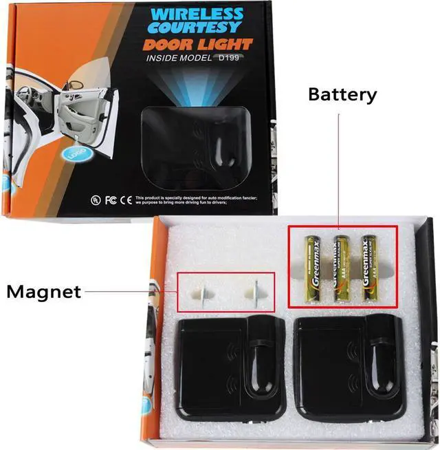 Alt view image 7 of 7 - Jansicotek Car Door Projector Lights 2 Pcs Wireless Led Car Lights With Magnet Sensor Auto Courtesy Welcome Logo Shadow Lamp Battery Operated 6AAA included(VW)