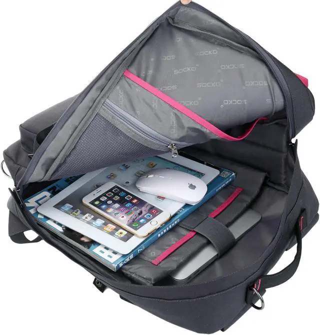 Alt view image 5 of 7 - Jansicotek SOCKO 17 Inch Laptop Backpack with Side Handle and Shoulder Strap for Up to 17 Inches Laptop Notebook Computer,Black+Pink