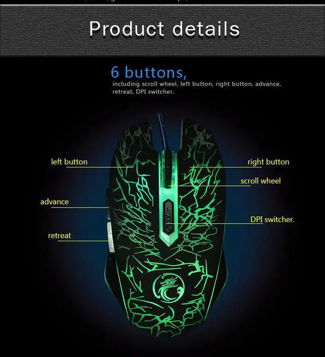 Alt view image 6 of 8 - Jansicotek X5 USB Wired Optical Computer Mouse 6 Key 2400DPI Colorful Led Breathing Light Mice Mause for PC Laptop Games