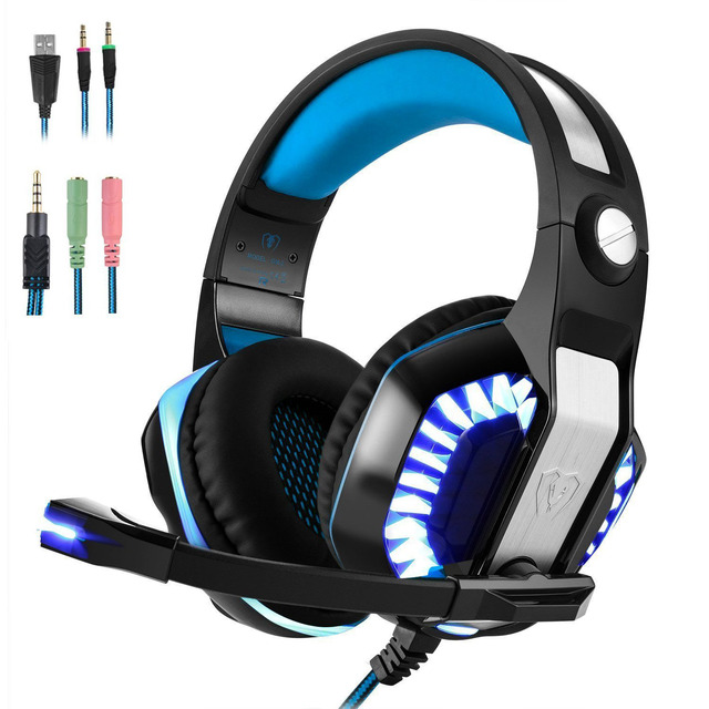 3.5mm Gaming Headset Mic LED Headphones Stereo Bass Surround For PC Xbox One Ps4 Black Blue 