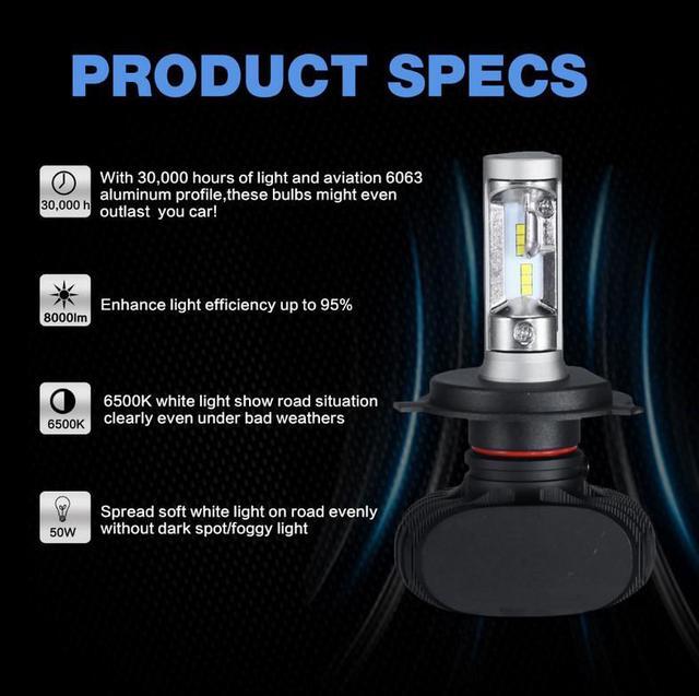 Alt view image 5 of 7 - Jansicotek  H4/9003/HB2  LED Headlight Bulb, 50W 6500K 8000Lumens Extremely Brigh CSP Chips Conversion Kit
