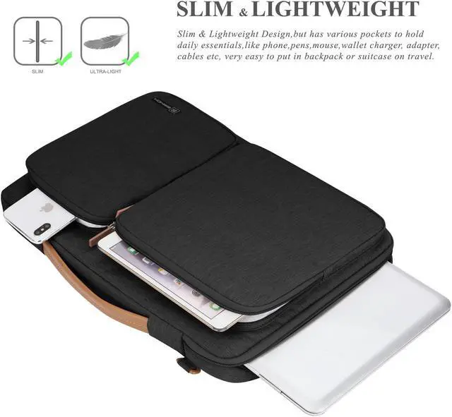 Alt view image 4 of 8 - Jansicotek Laptop Bag, Waterproof Roomy Stylish Laptop Shoulder Messenger Bag Handle Bag Tablet Briefcase with Luggage Strap for 13- 13.3 Inch Laptop MacBook Chromebook Computers, Black