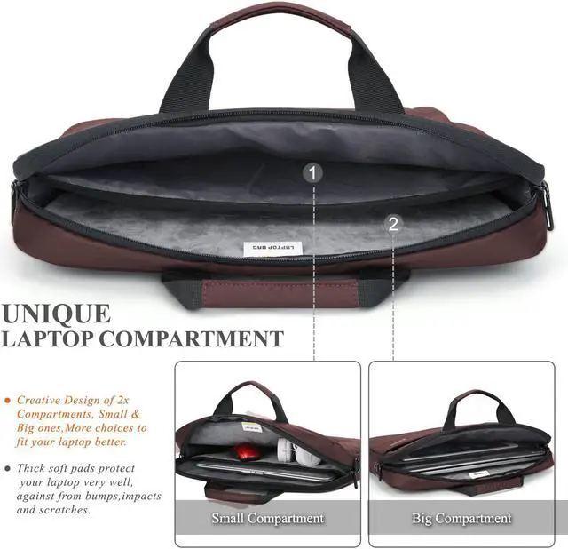 Alt view image 6 of 7 - Jansicotek 13.3 Inch Laptop Handbag, Notebook case Business Laptop Bag Shoulder Bag Work Briefcase Sleeve Case Handbag Fit for 13 - 13.3" Laptop / NoteBook Computer, Brown