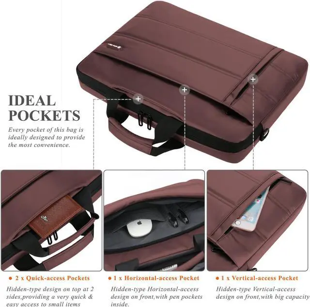 Alt view image 5 of 7 - Jansicotek 13.3 Inch Laptop Handbag, Notebook case Business Laptop Bag Shoulder Bag Work Briefcase Sleeve Case Handbag Fit for 13 - 13.3" Laptop / NoteBook Computer, Brown