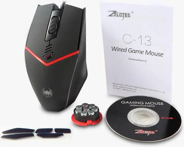 Main image of ZELOTES Gaming Mouse Wired [ Programmable ][ Breathing Light ] [ 3200 DPI ] [ Weight Tuning Set ],  PC,Computer Gamer Mice, 6 Buttons for Both Hands- Black