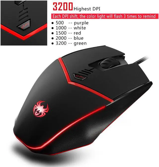 Alt view image 7 of 7 - Zelotes Programmable Gaming Mouse,500/1000/1500/2000/3200DPI,6 Programmable Buttons,Weight Tuning Set,Ergonomic LED Wired Mouse Computer Mice for Gamer PC Laptop Desktop Notebook,Black