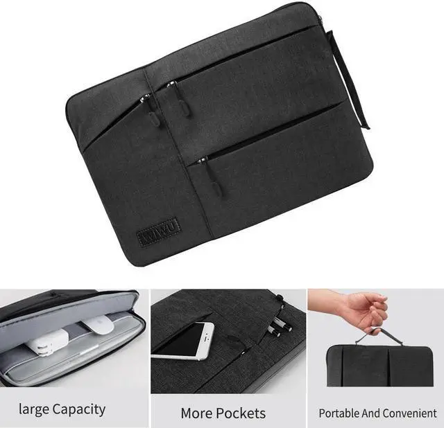Alt view image 6 of 7 - WIWU Laptop Sleeve For 11-12.1 Inch Lpatop Notebook Macbook Air/ Macbook Pro/ Retina Display, 360° Protective Chromebook Tablet Case With Handle And Accessory Storage, Drop-proof (11-12.1 Inch, Black)