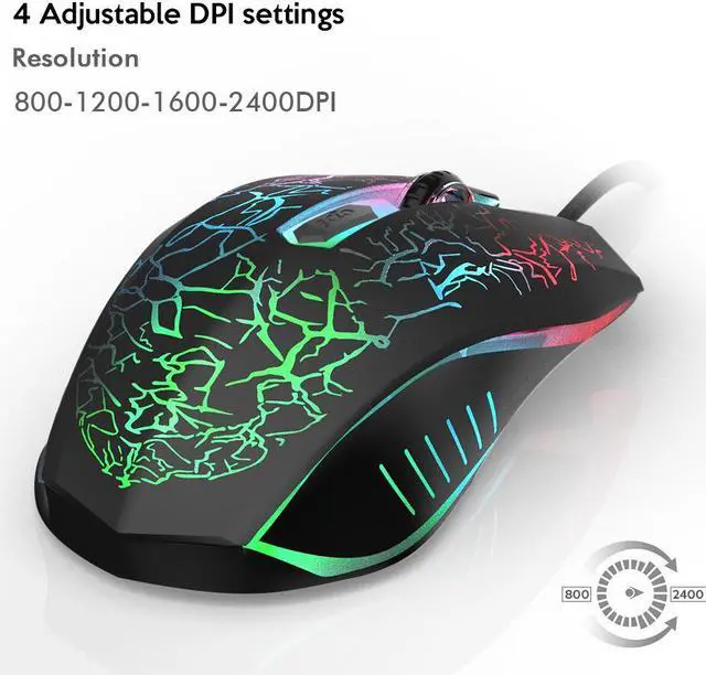 Alt view image 4 of 7 - Jansicotek Gaming Mouse Wired [2400 DPI]  [ Breathing Light] Ergonomic Game Computer Mice with 6 Buttons for PC,Gamer,Black