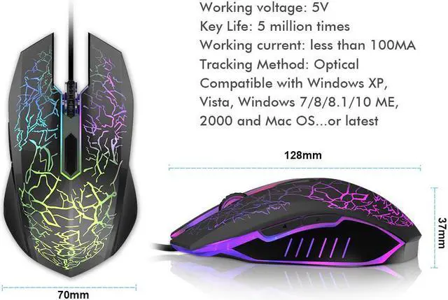 Alt view image 2 of 7 - Jansicotek Gaming Mouse Wired [2400 DPI]  [ Breathing Light] Ergonomic Game Computer Mice with 6 Buttons for PC,Gamer,Black