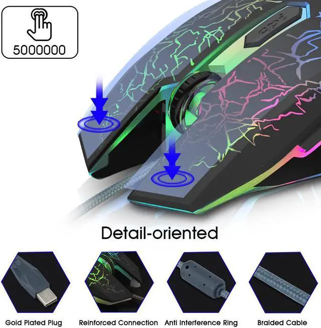 Alt view image 5 of 7 - Jansicotek Gaming Mouse Wired [2400 DPI]  [ Breathing Light] Ergonomic Game Computer Mice with 6 Buttons for PC,Gamer,Black